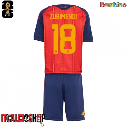 Spagna Martin Zubimendi #18 Prima Maglia Bambino Mondiali 2026 Manica Corta (+ Pantaloni corti)